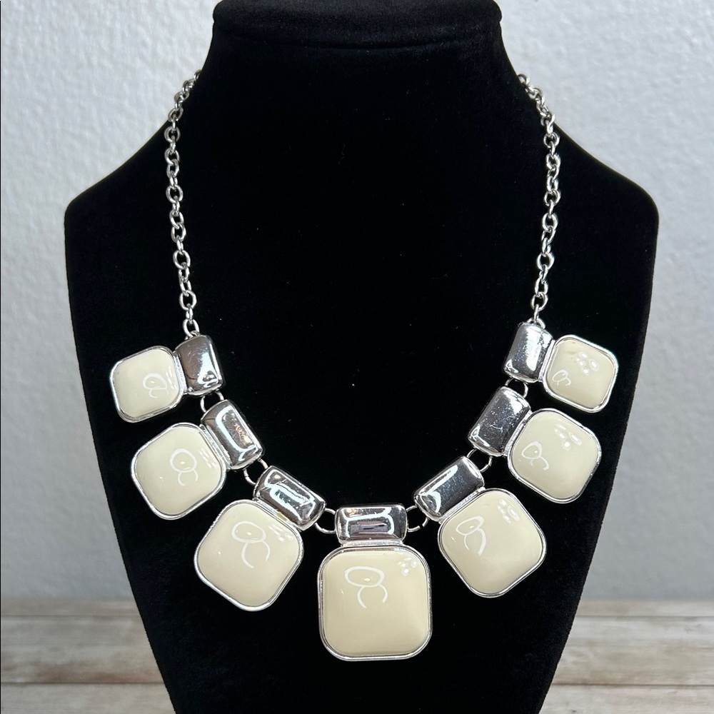 Liz Claiborne Silver and Cream Statement Necklace